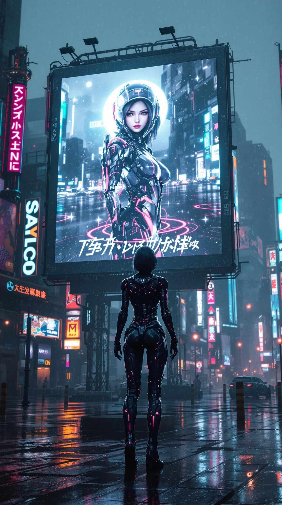 Cyborg Girl Rainy City Billboard