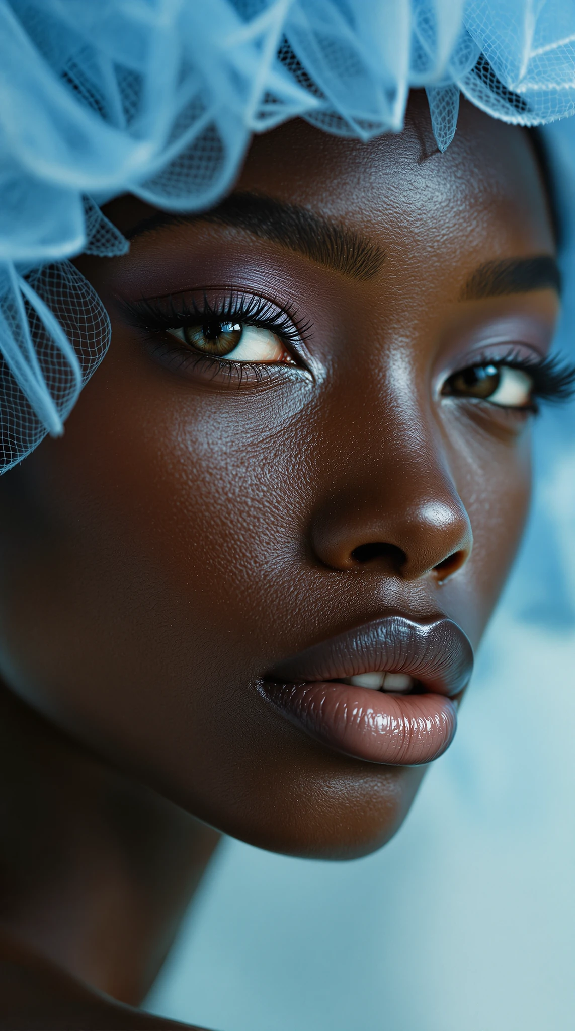 Woman Pastel Blue Tulle Cap
