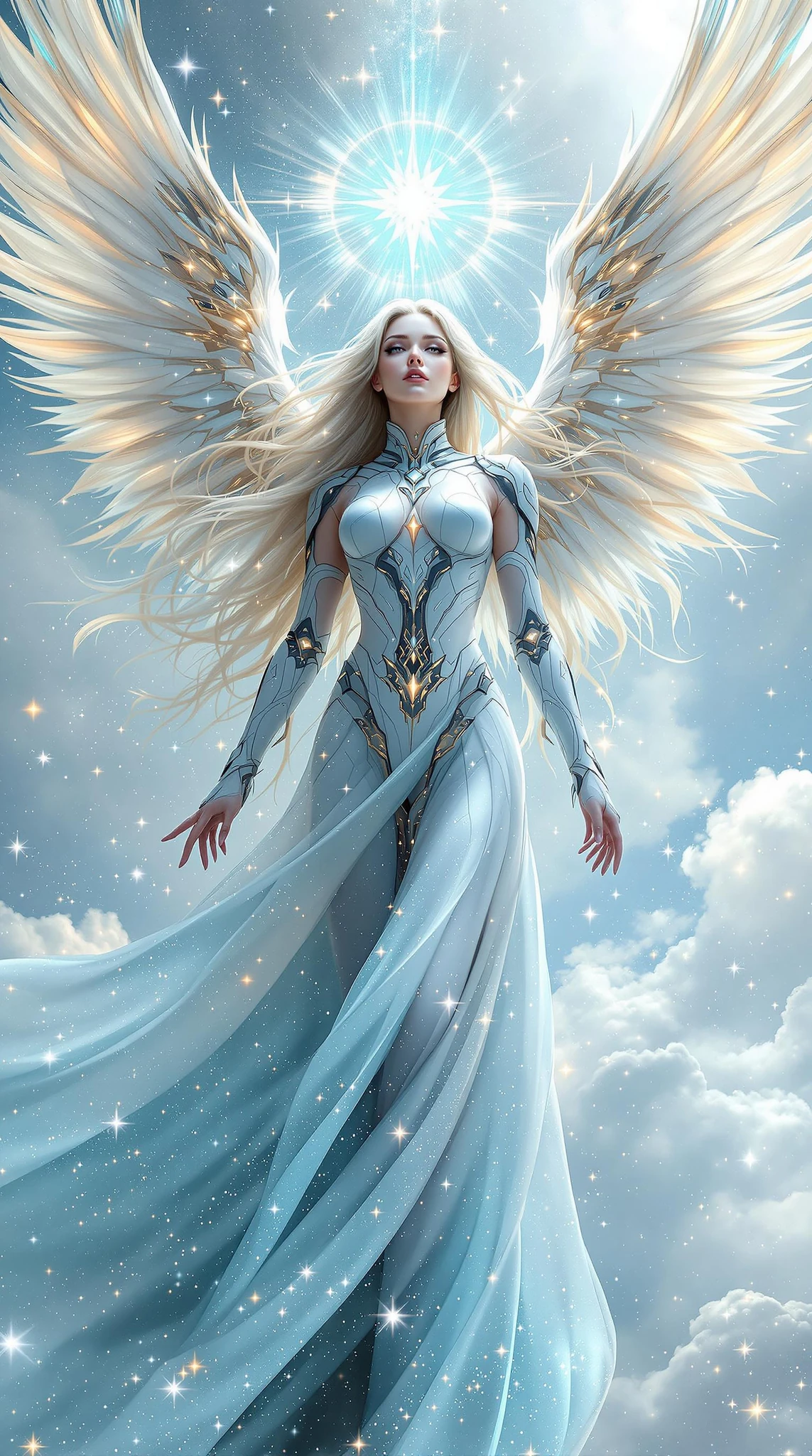 Futuristic Woman Angel Wings Blue