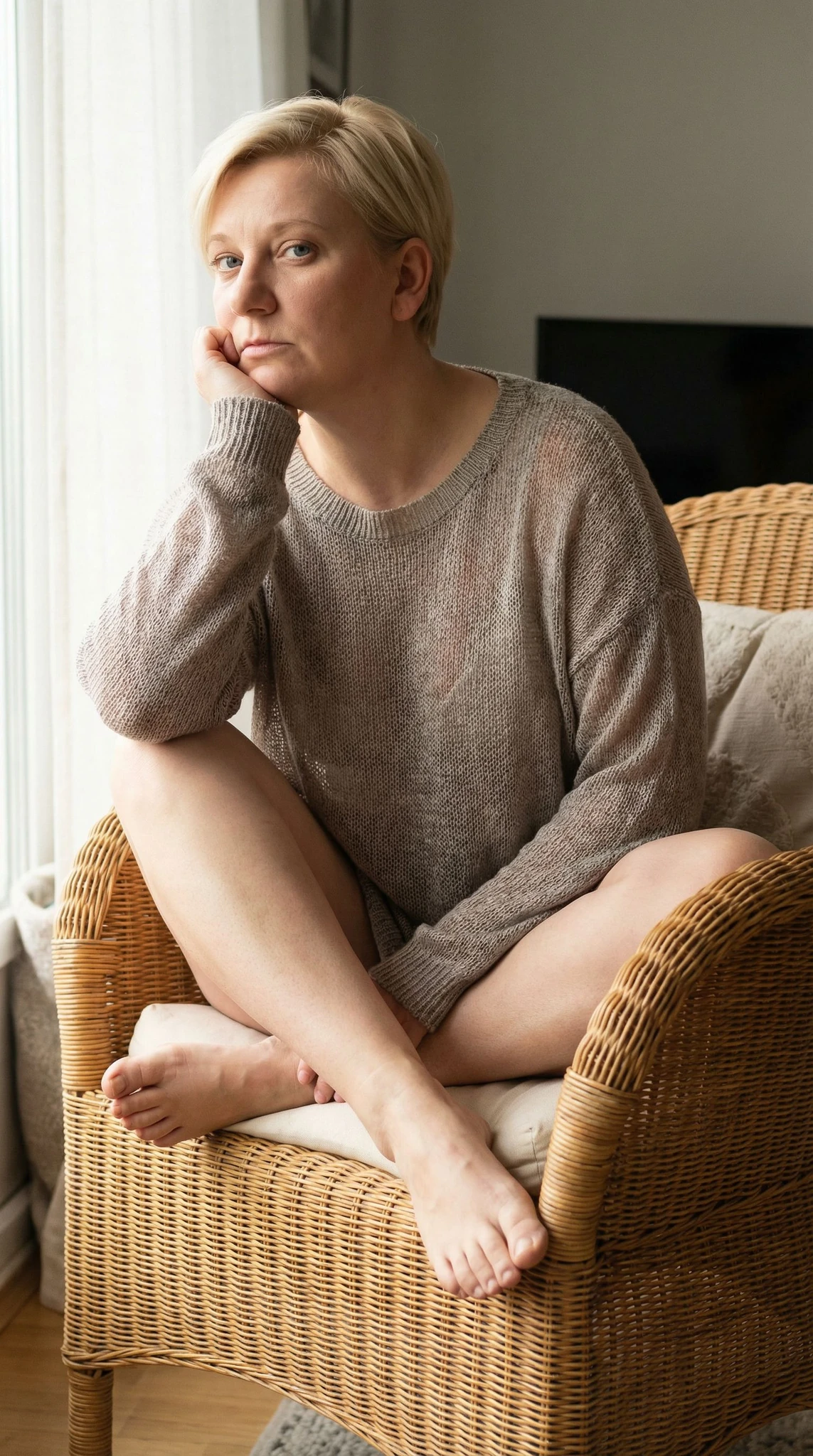 Woman Wicker Chair Barefoot Portrait
