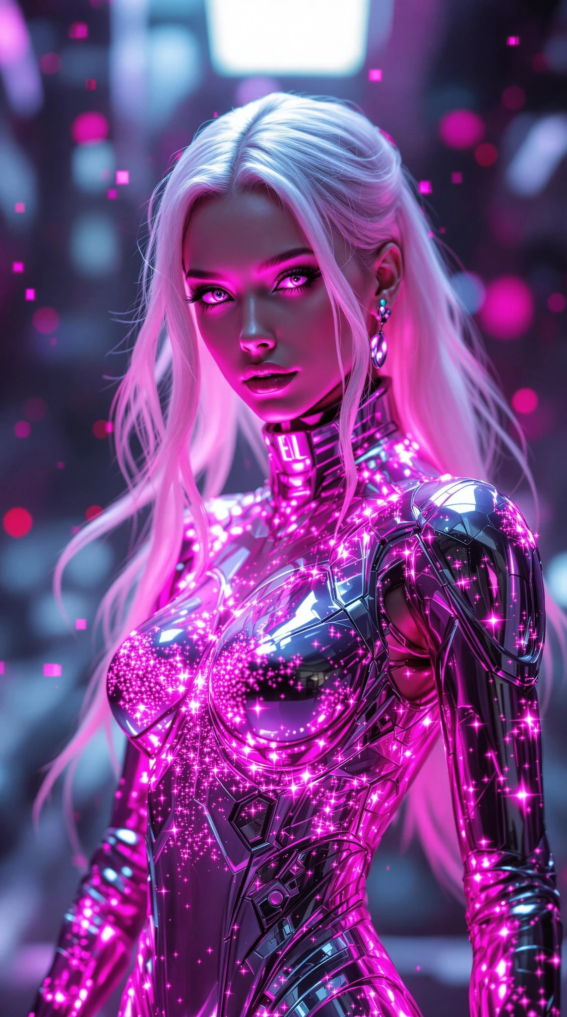 Futuristic AI Woman Neon Suit