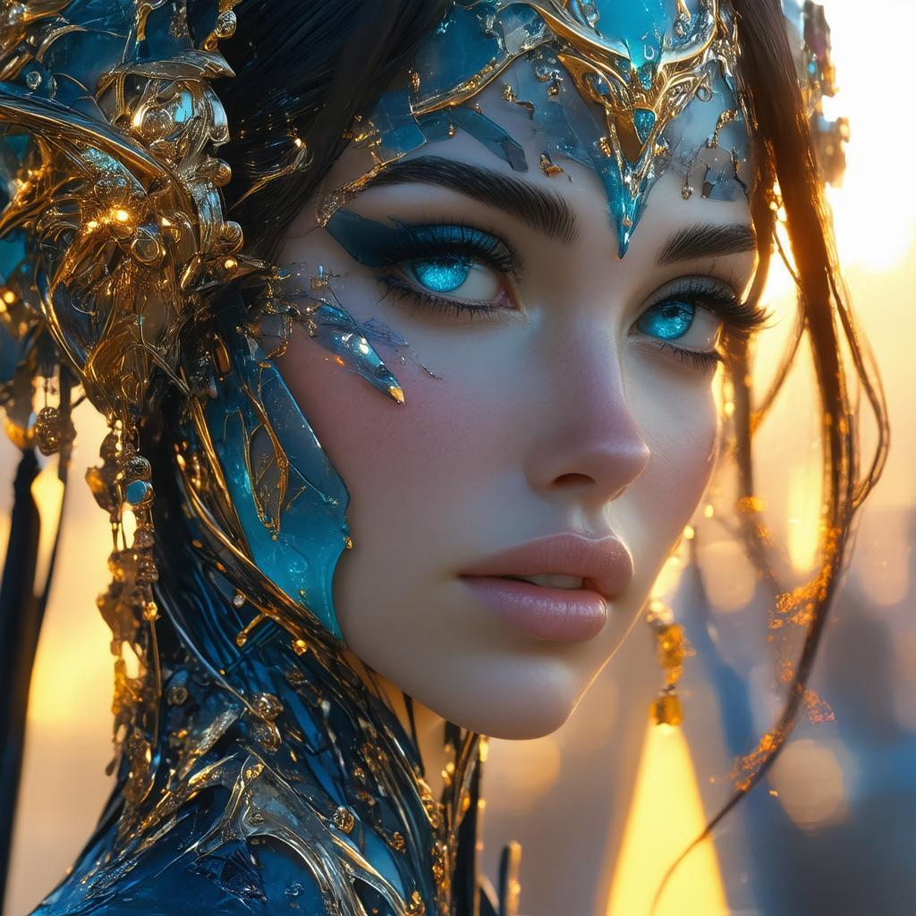 Elena Fisher in Golden Cyberpunk Sculpture