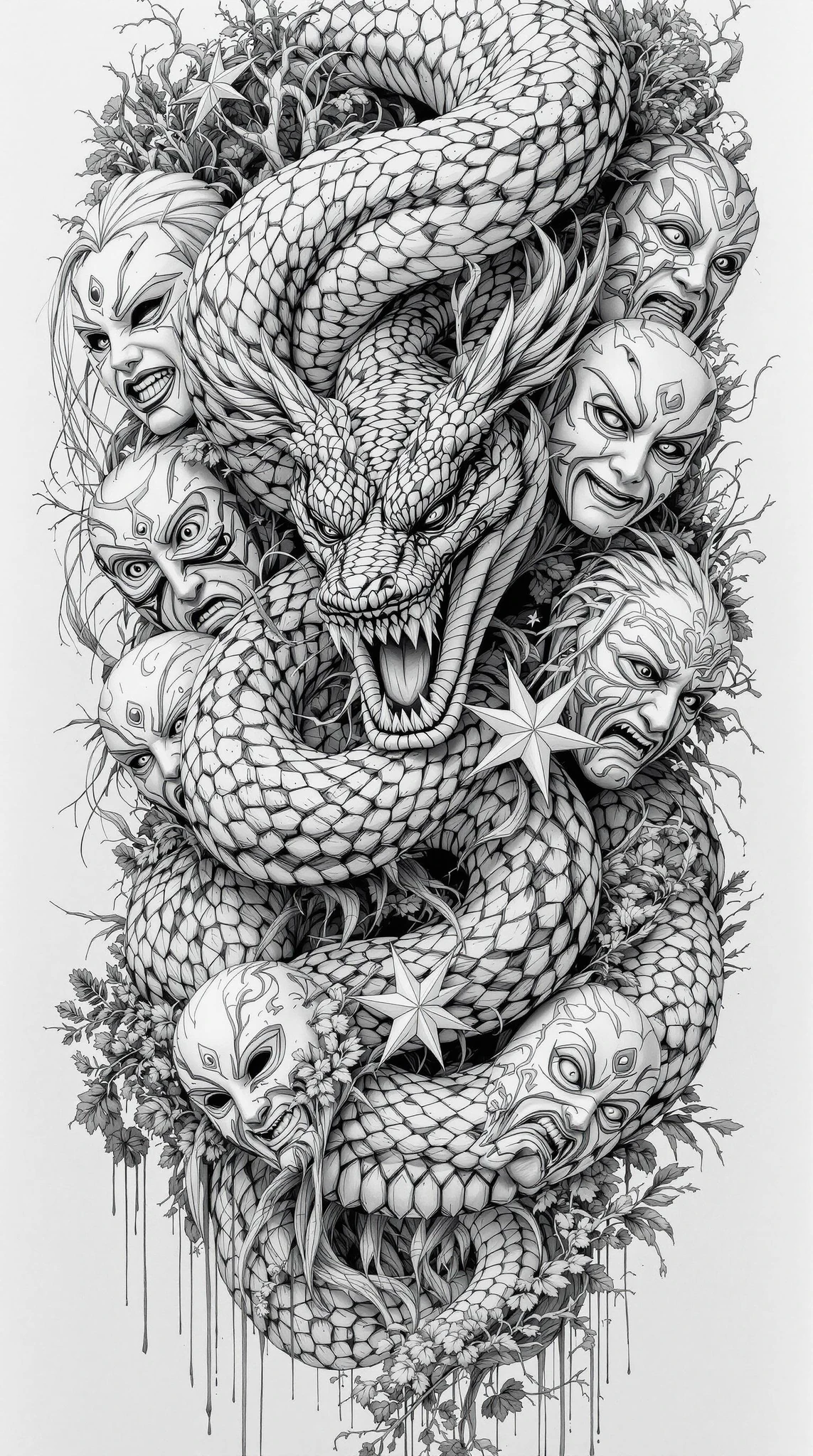 Snake Pencil Japanese Masks