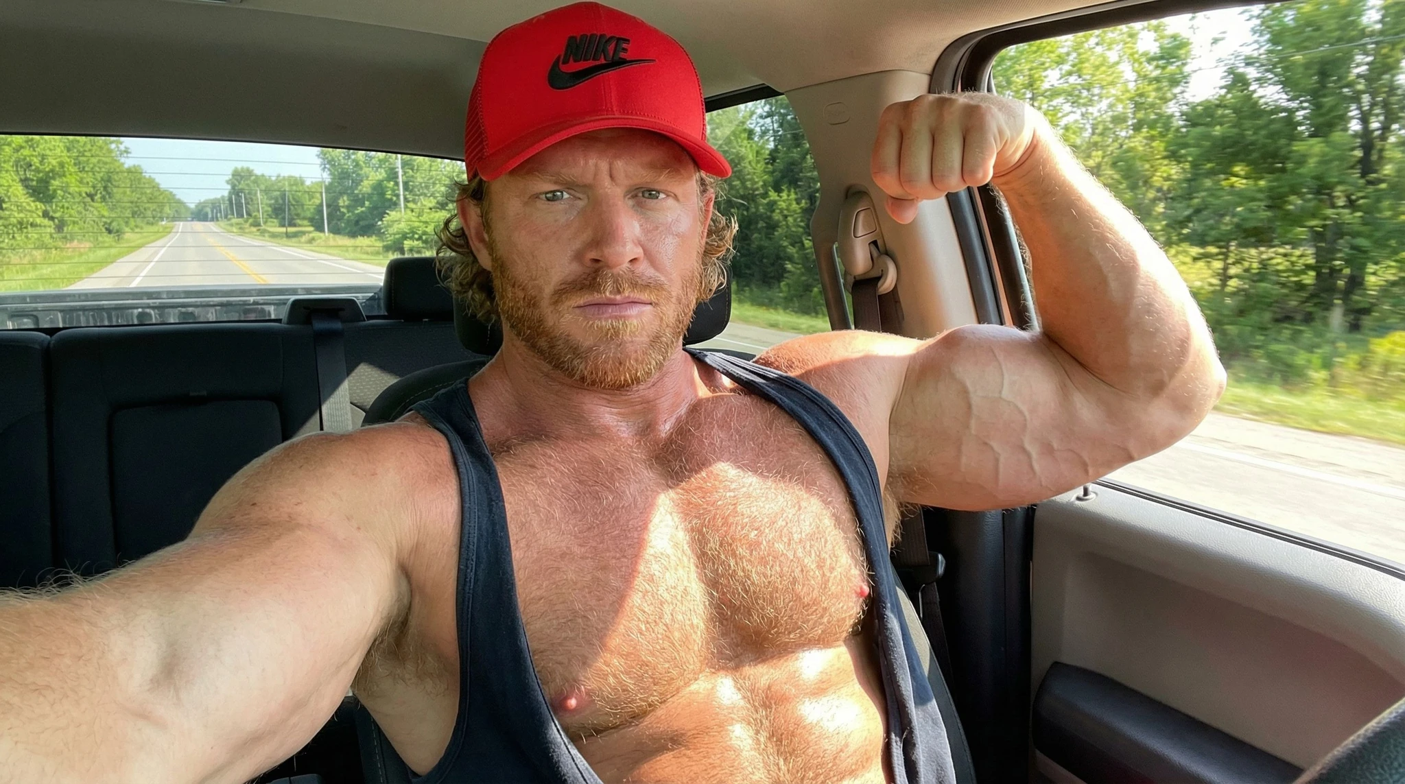 Bodybuilder Truck Selfie Flexing