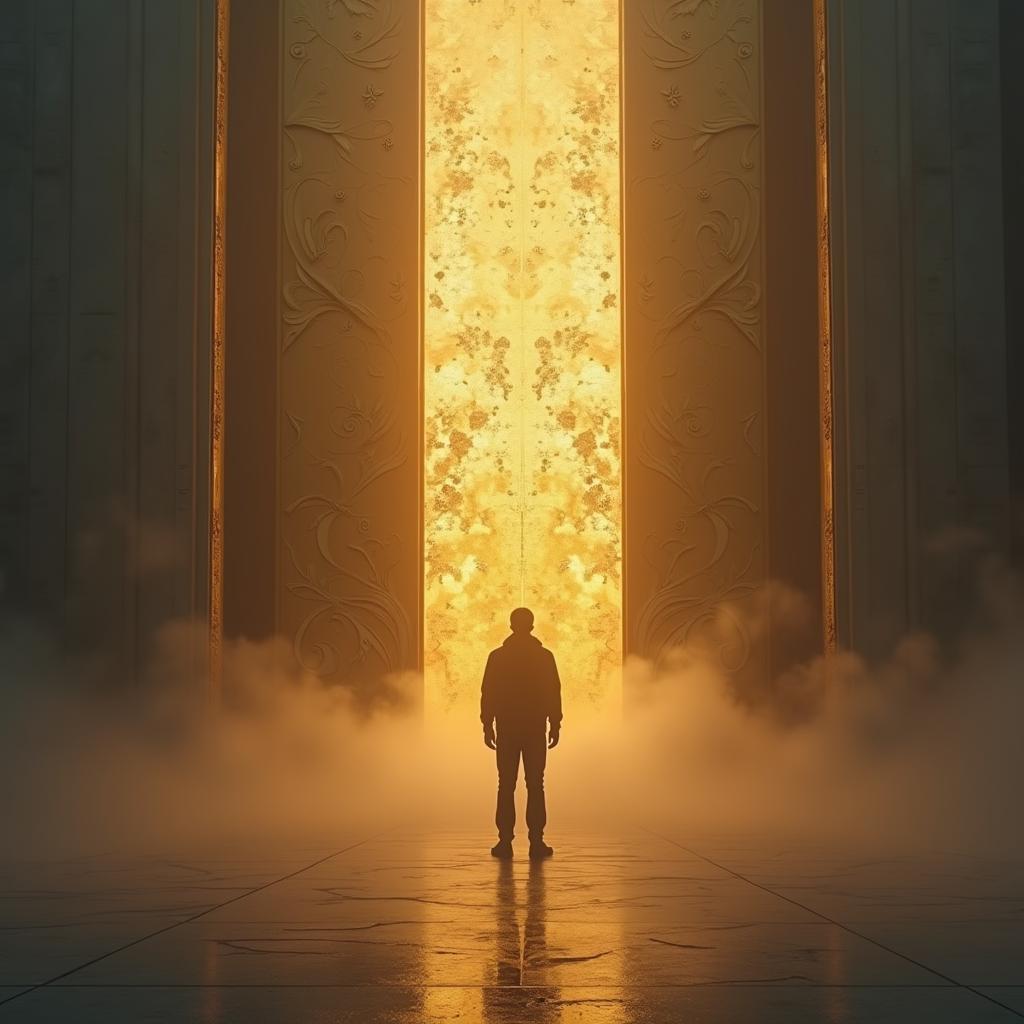 Man Before a Colossal Gilded Door