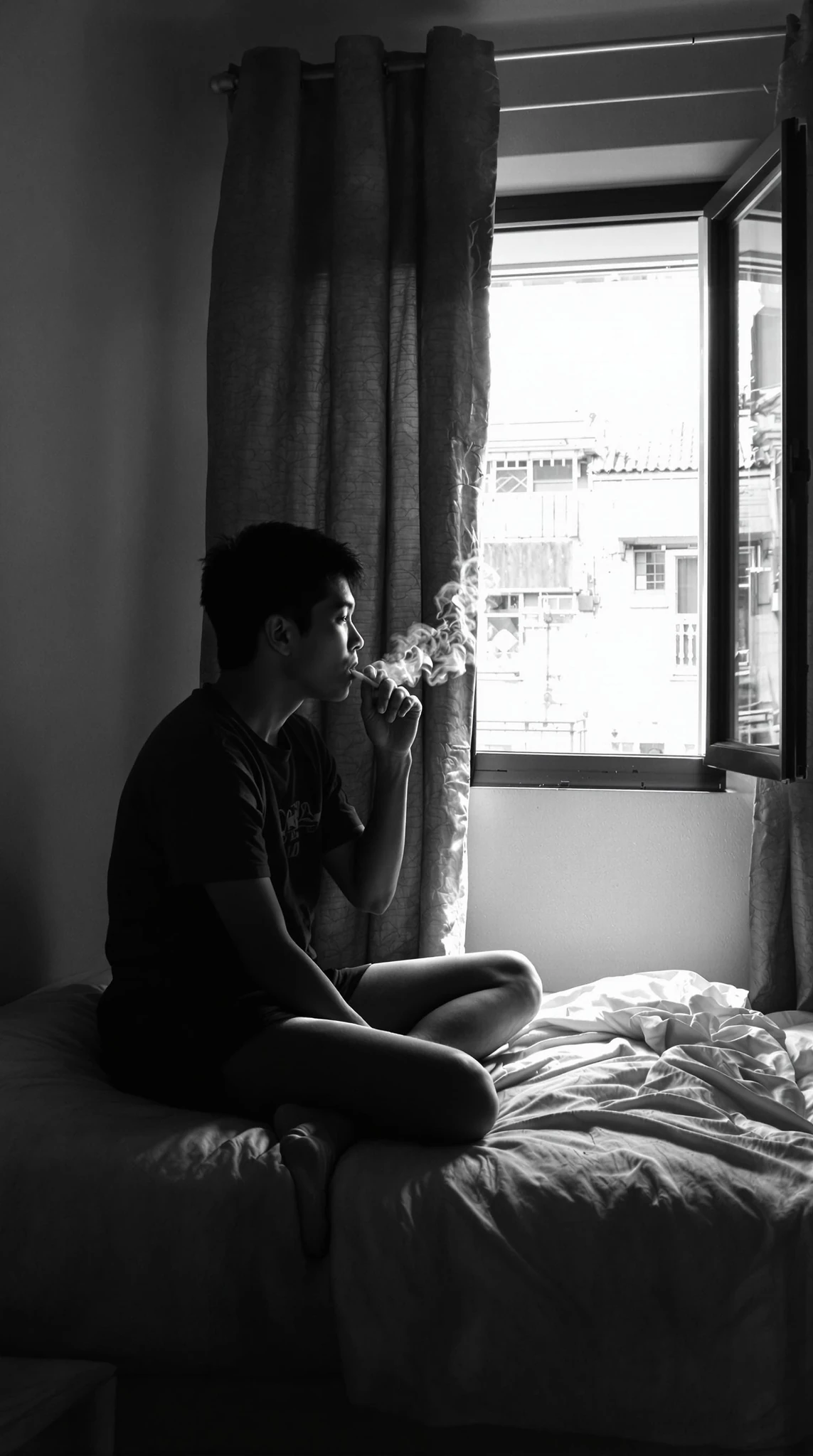 Smoking Bedroom Boy Window