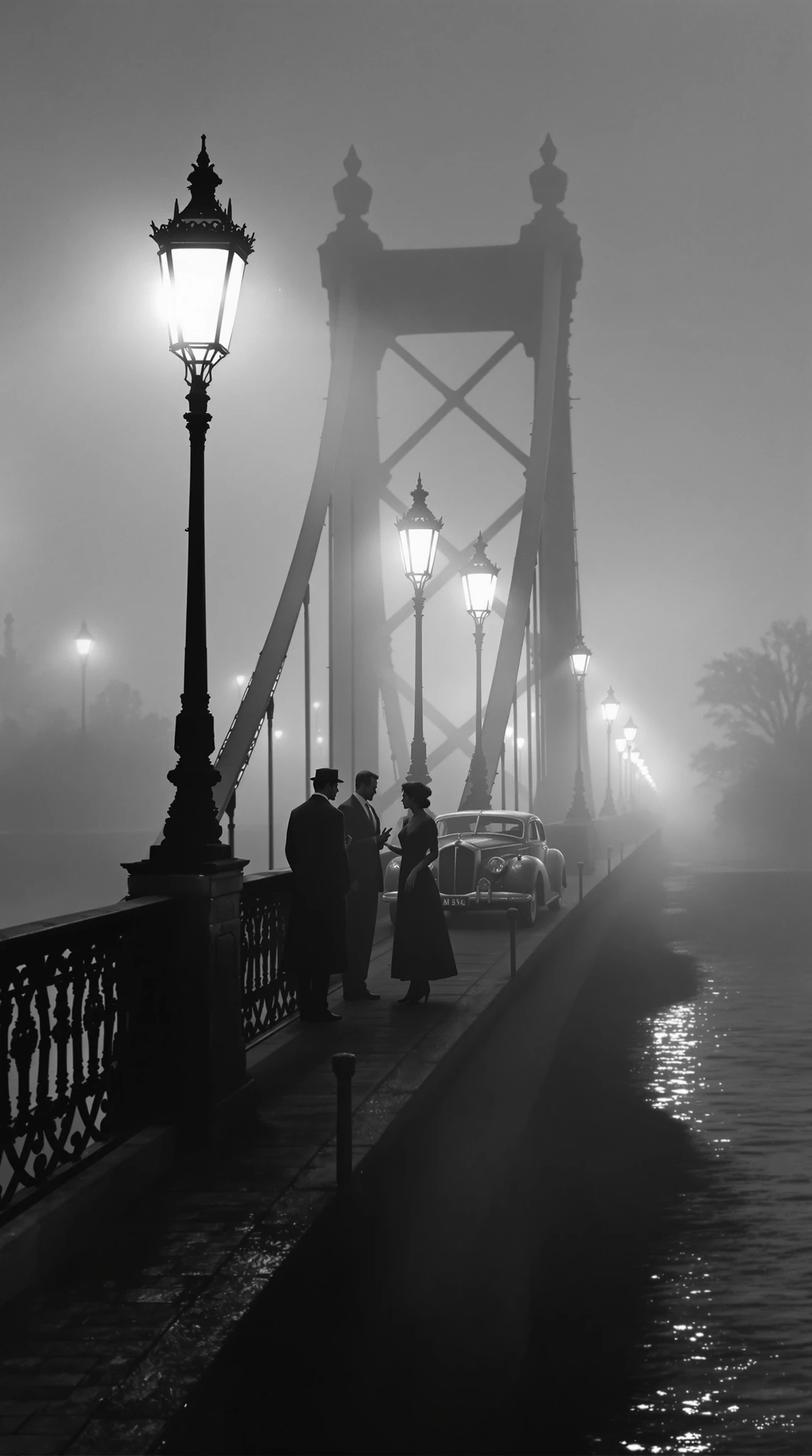 Noir Bridge Fog Silhouettes