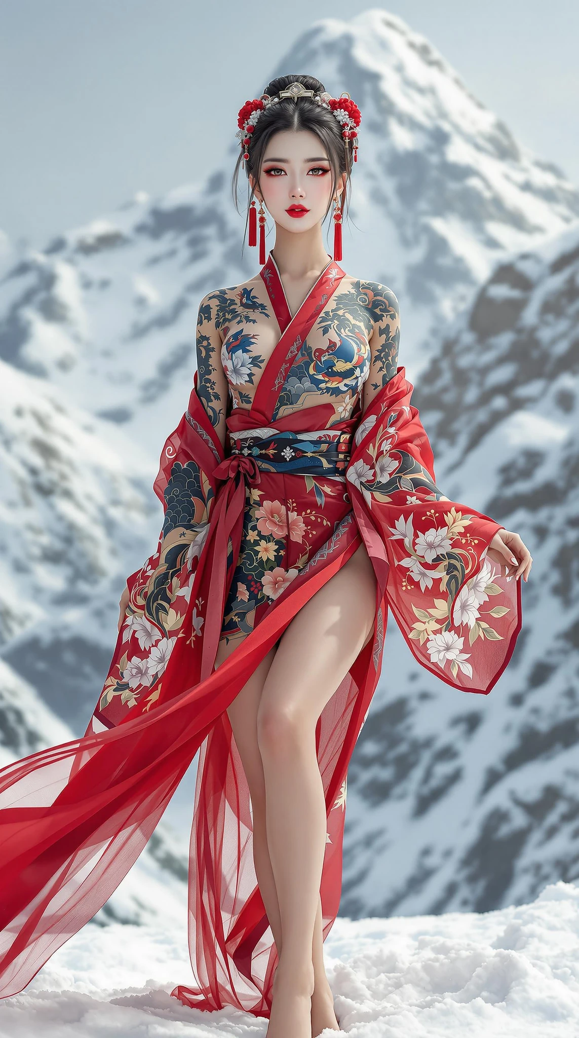 Asian Woman Mountain Kimono