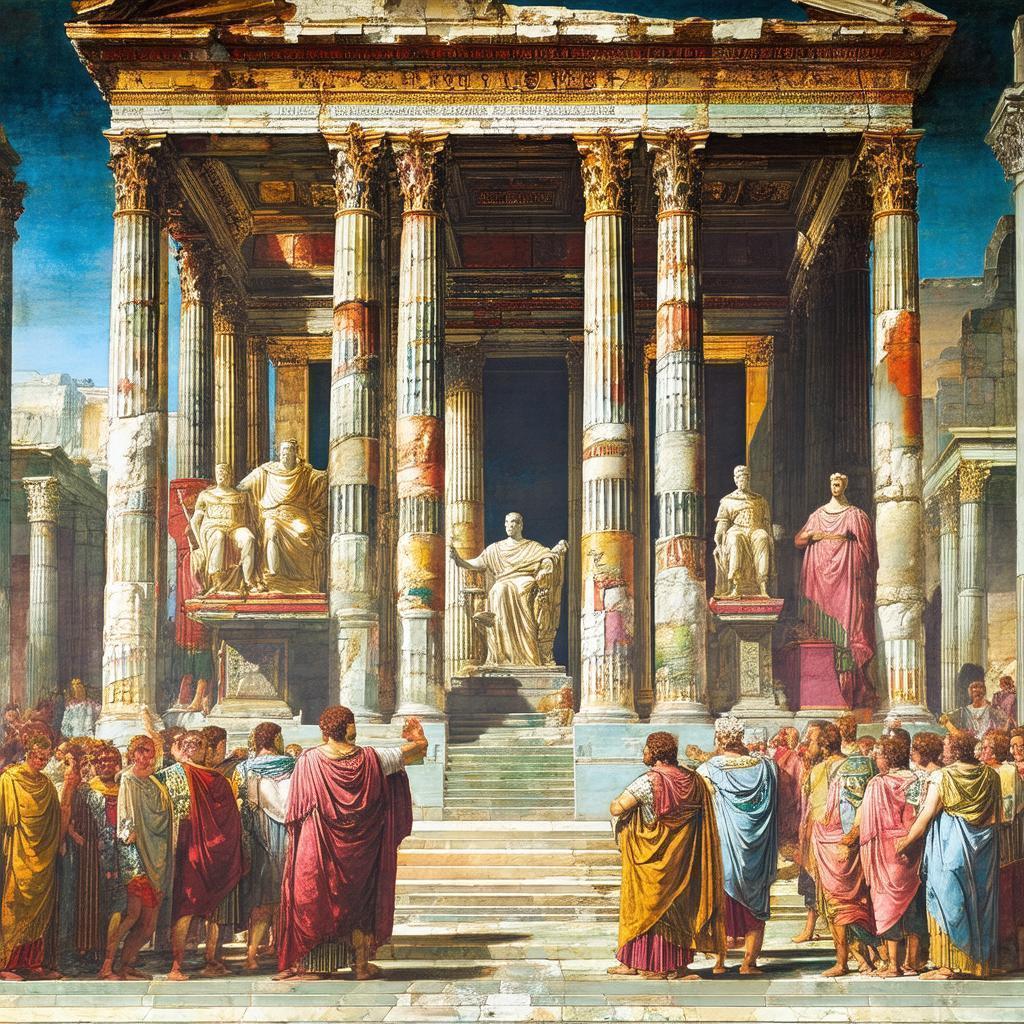 Grand Roman Temple Mural With Worshipping Crowd