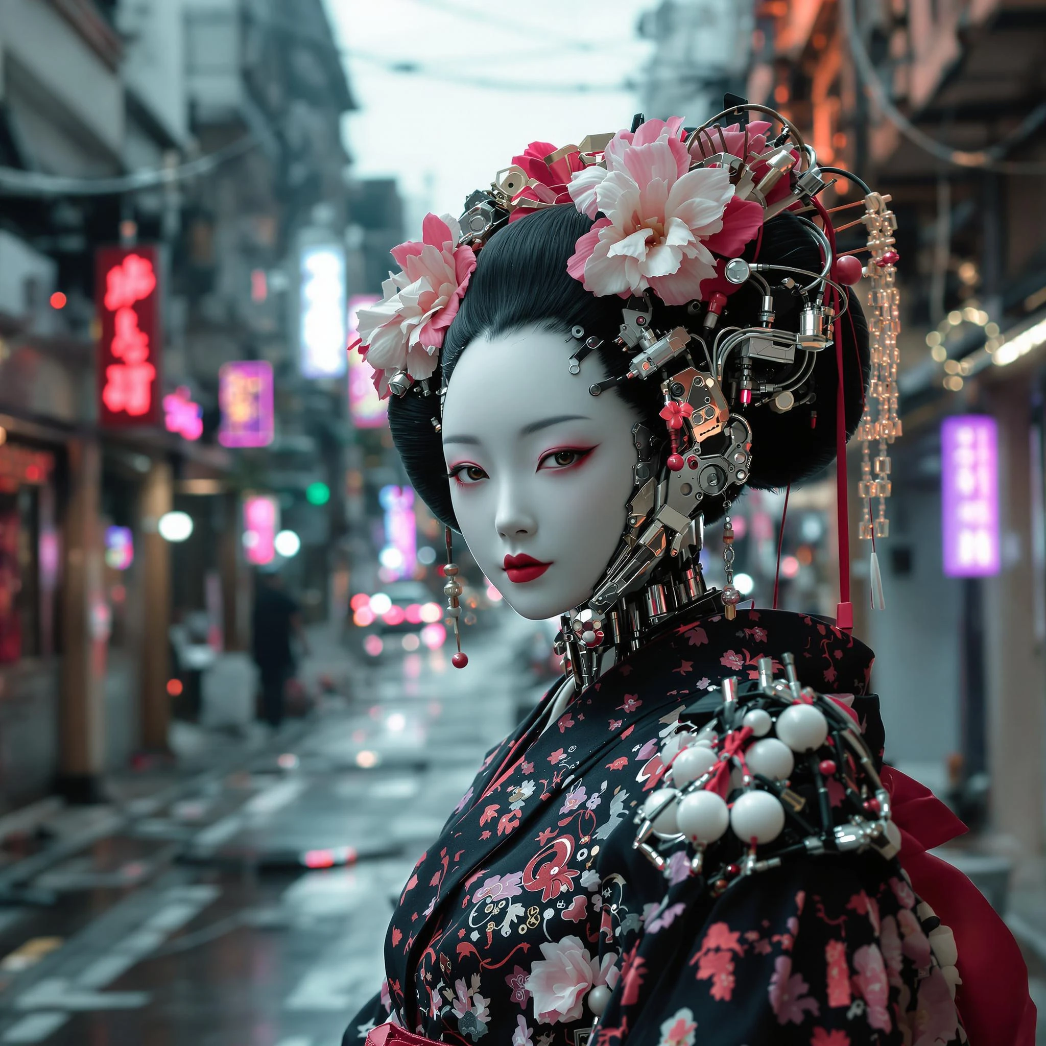 Cyborg Geisha Cyberpunk City