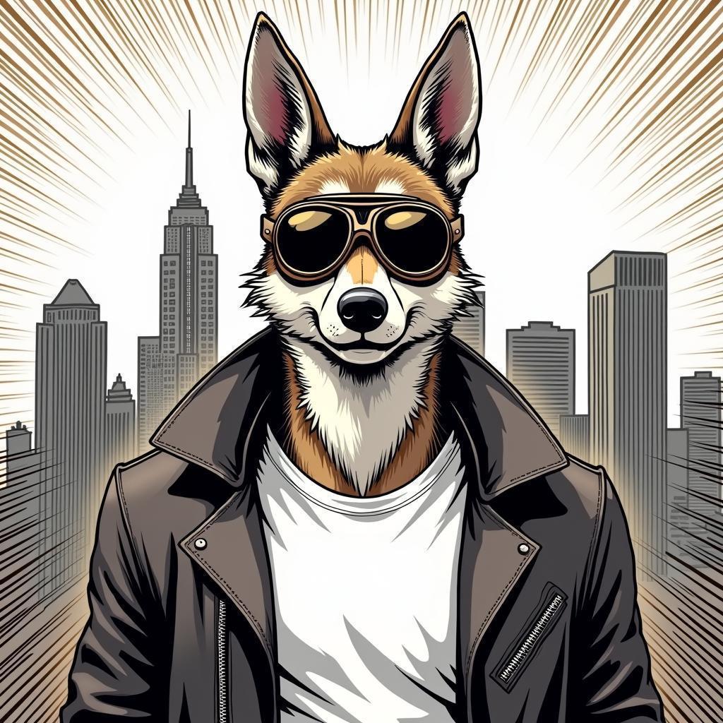 Anubis in a Leather Jacket Over LA