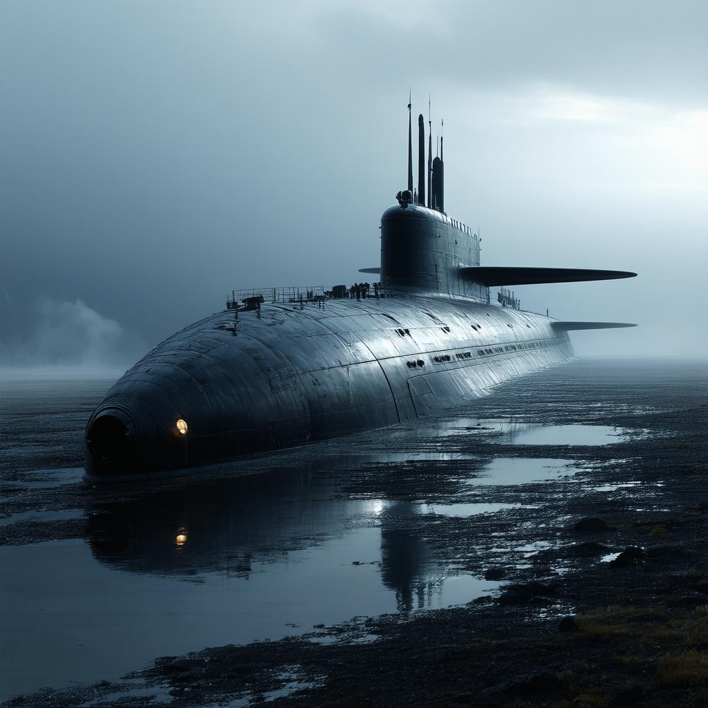 Cinematic Gothic Submarine Adrift in Steppe Mist