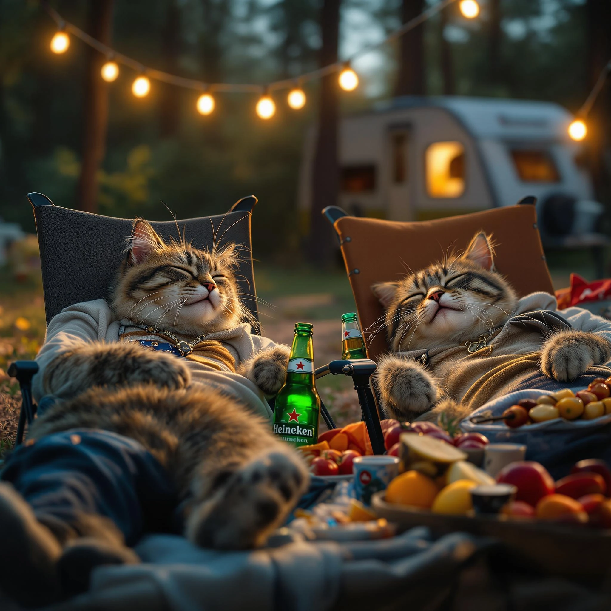 Cats Camping Scene Relaxed
