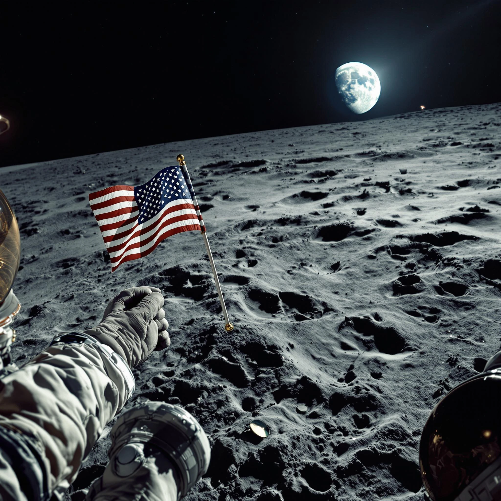 Astronaut Moon Flag Portrait