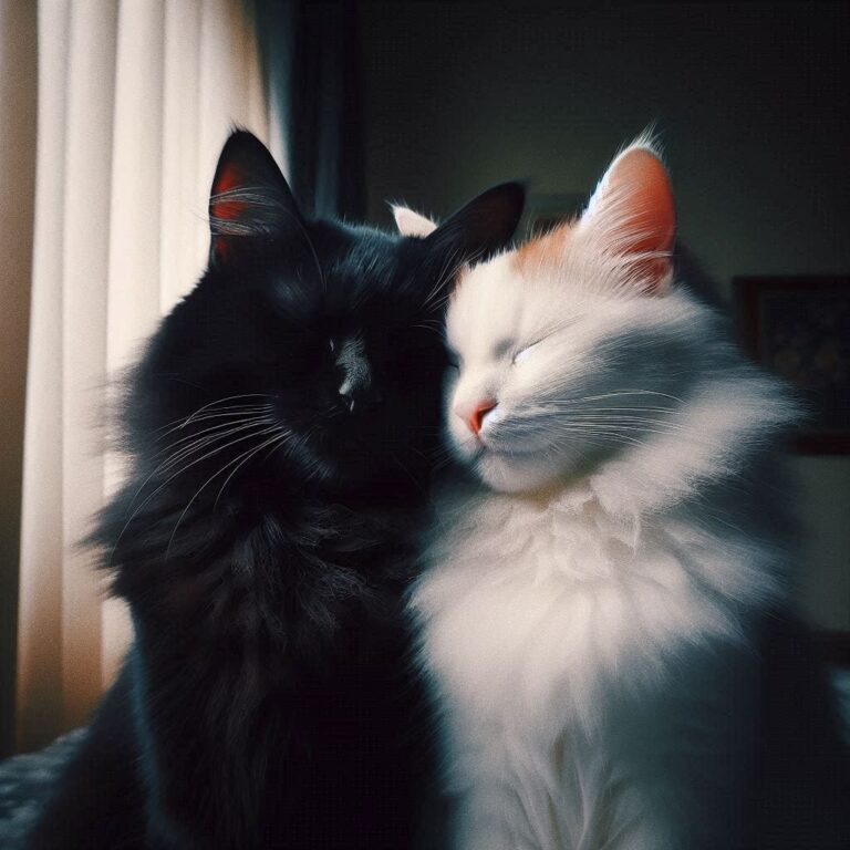 Affectionate Black and White Cats Together