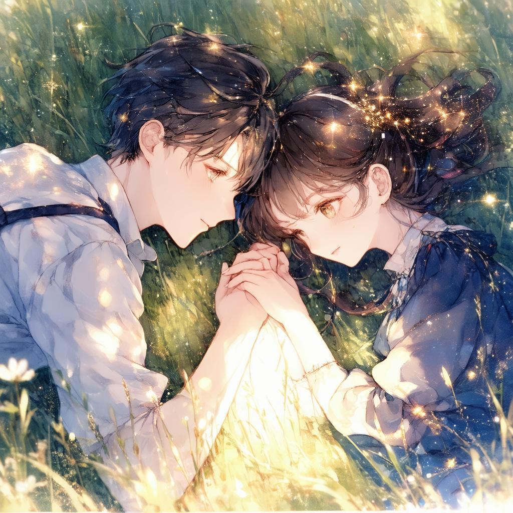 Hands Intertwined Beneath a Starry Anime Sky