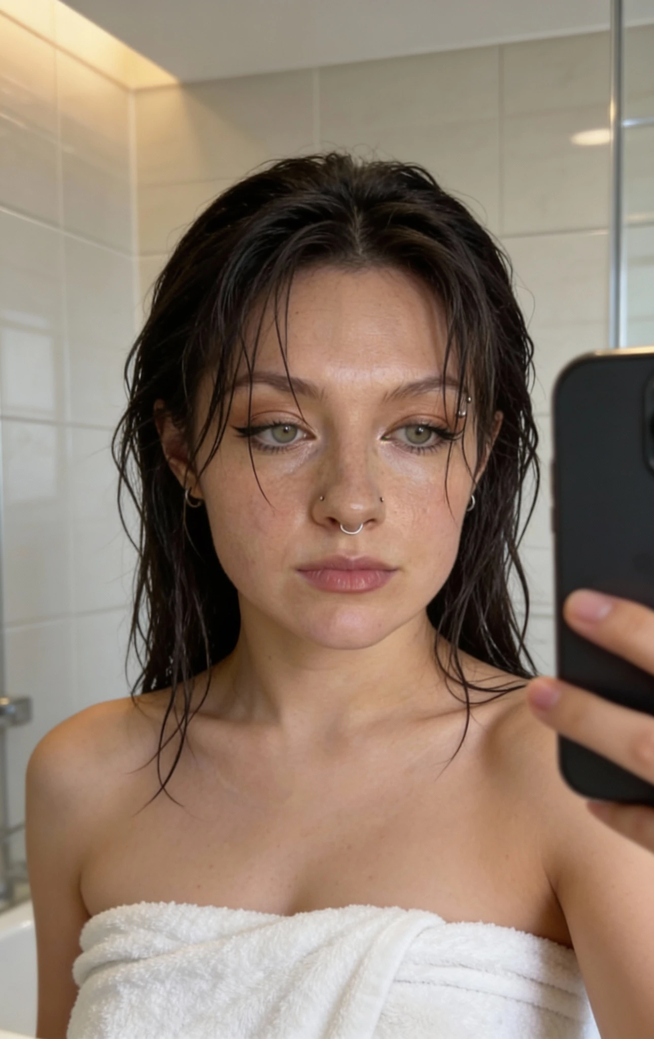 Woman Bathroom Selfie Post-Shower