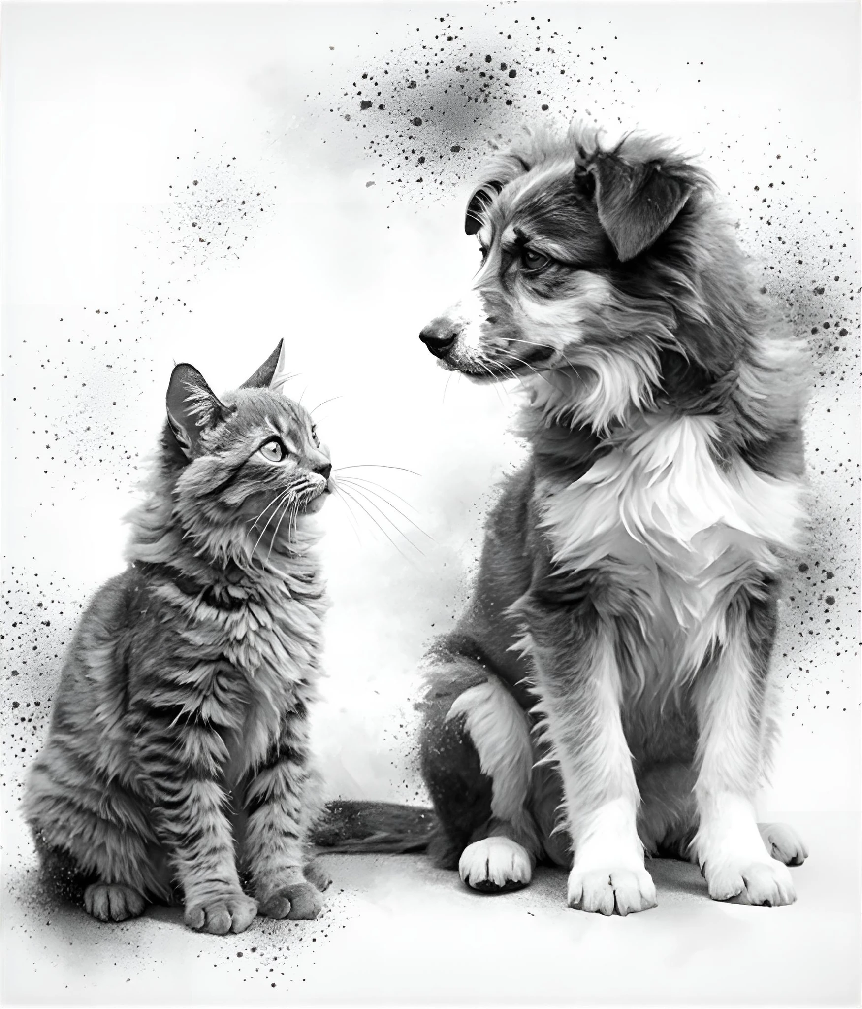 Curious Cat Dog Illustration