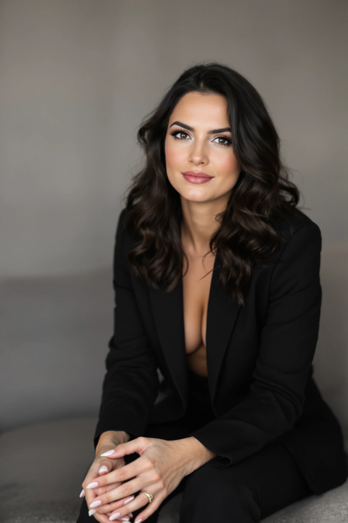 Woman Black Blazer Couch