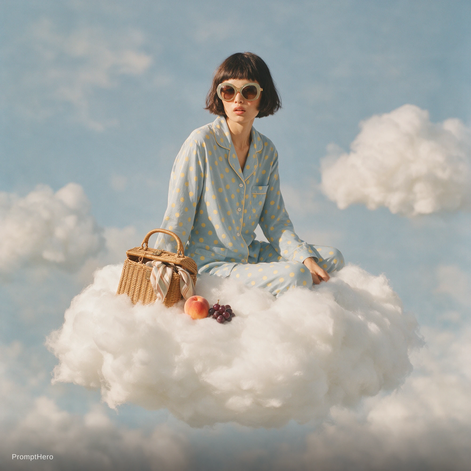 Asian Woman Fluffy Clouds