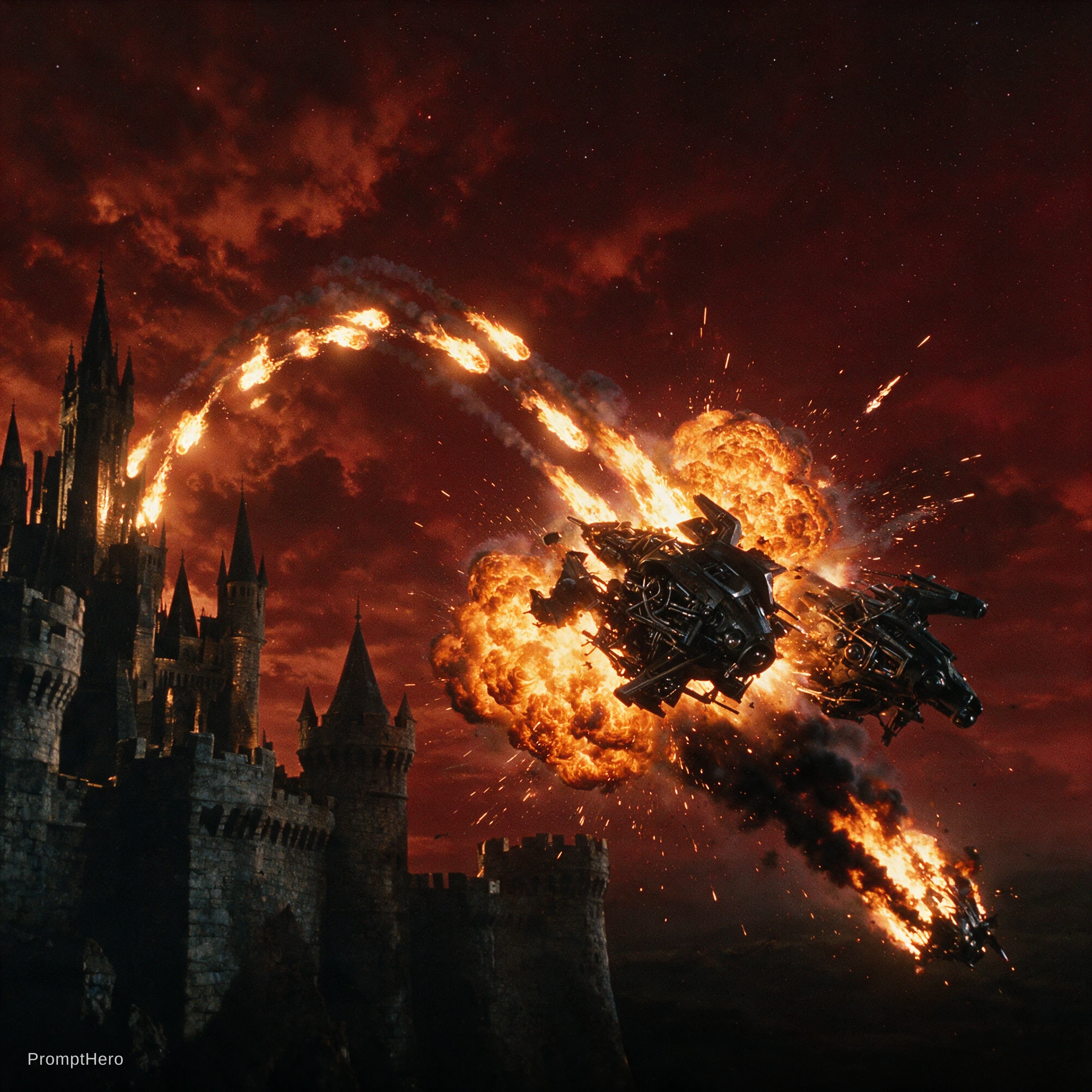 Castle Aerial Combat Fire Fantasy