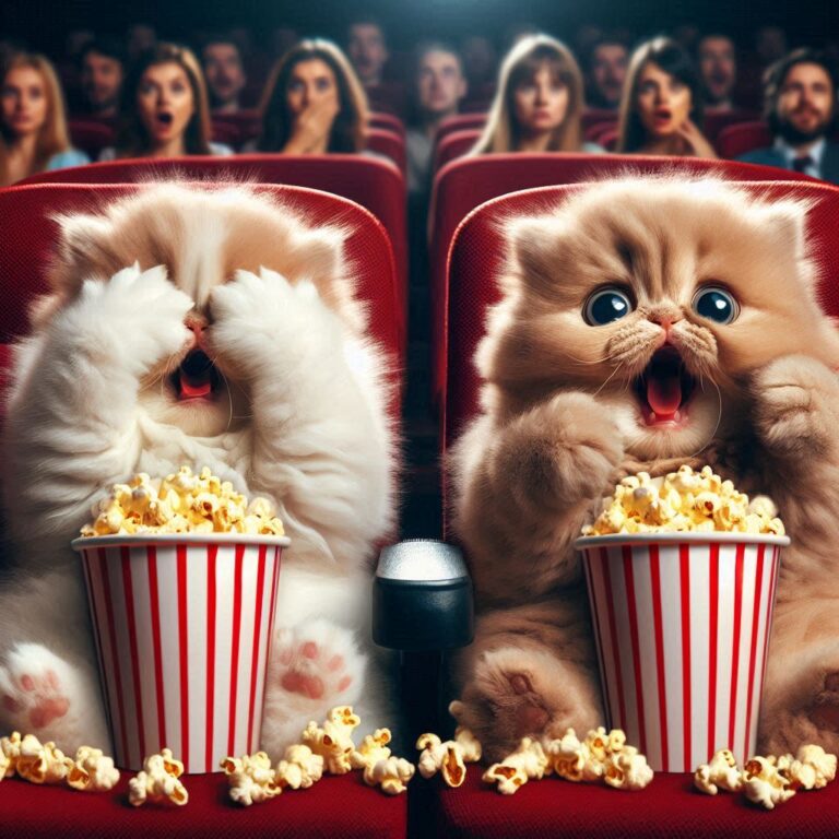 Fluffy Kittens Watching Horror Movie Together