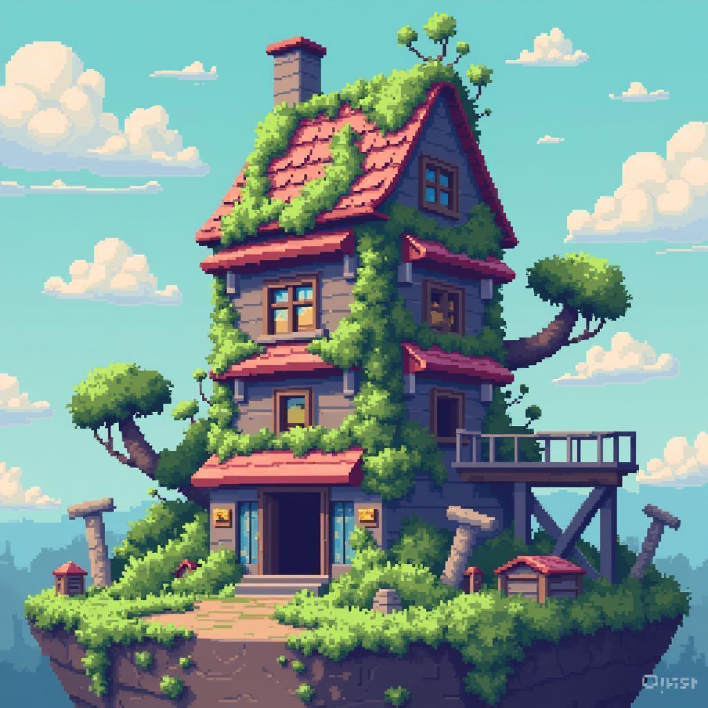 Moss Covered Building in Pastel Pixel Art