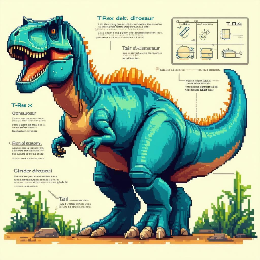Scientific T Rex in Retro 8 Bit Pixels