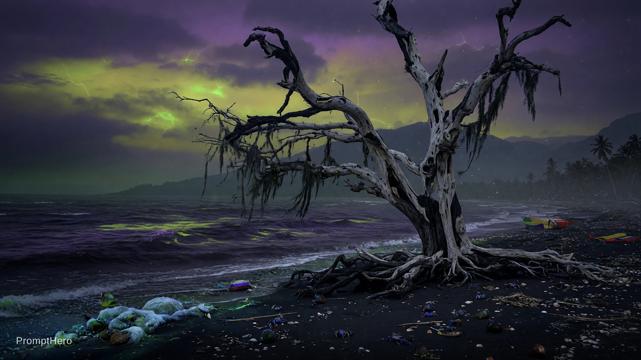 Dead Tree Dark Beach