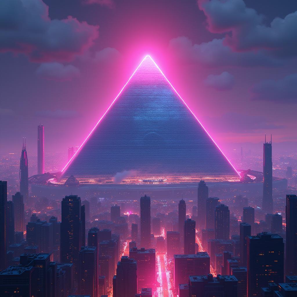 Great Pyramid Glowing Over a Neon Metropolis