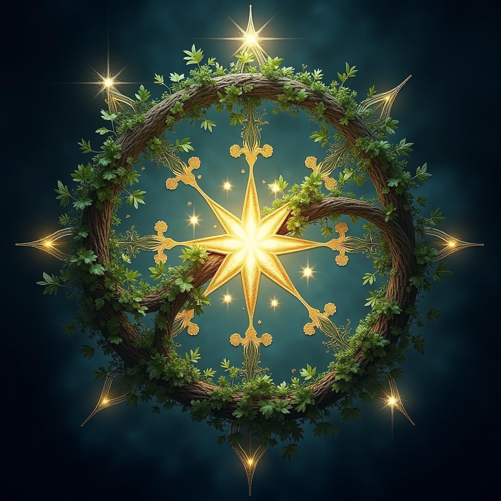 Celestial Emblem of Vines and Radiant Stars