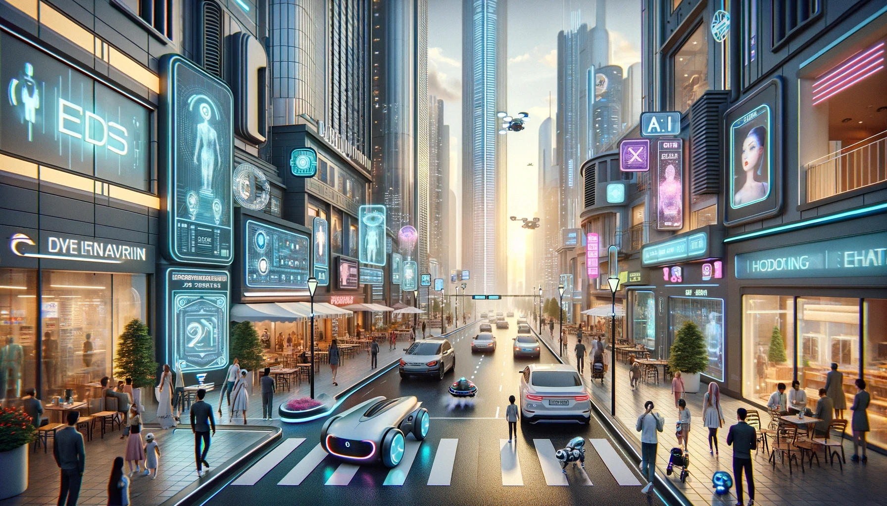 AI Future City Street Bustling