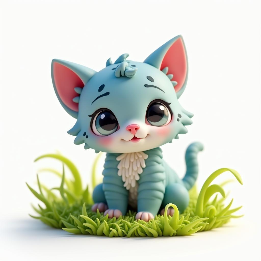Claymation Kitten With Blue Pink Fur