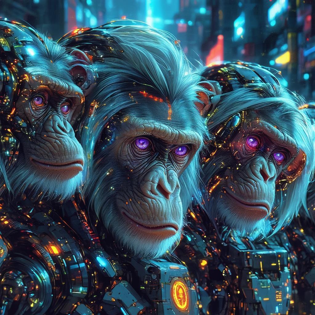 Neon Macaques With Grey Bobs and Cyber Implants