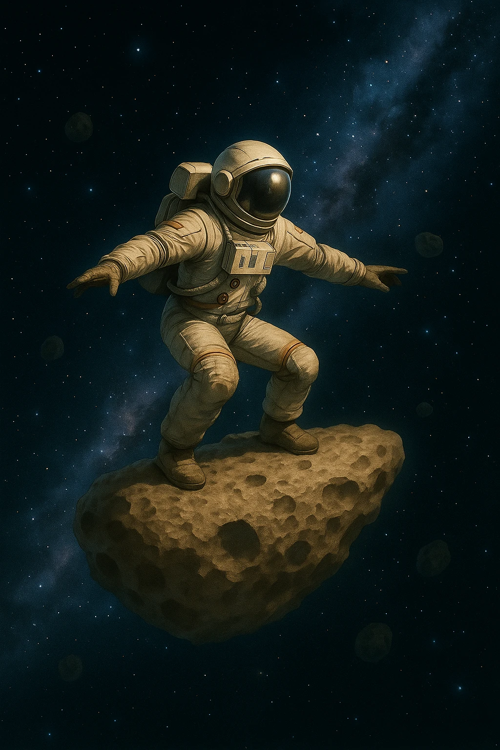 Astronaut Surfing Asteroid Space