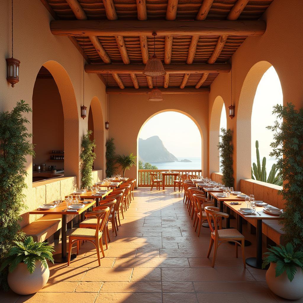 Serene Restaurant Interior in Golden Digital Light