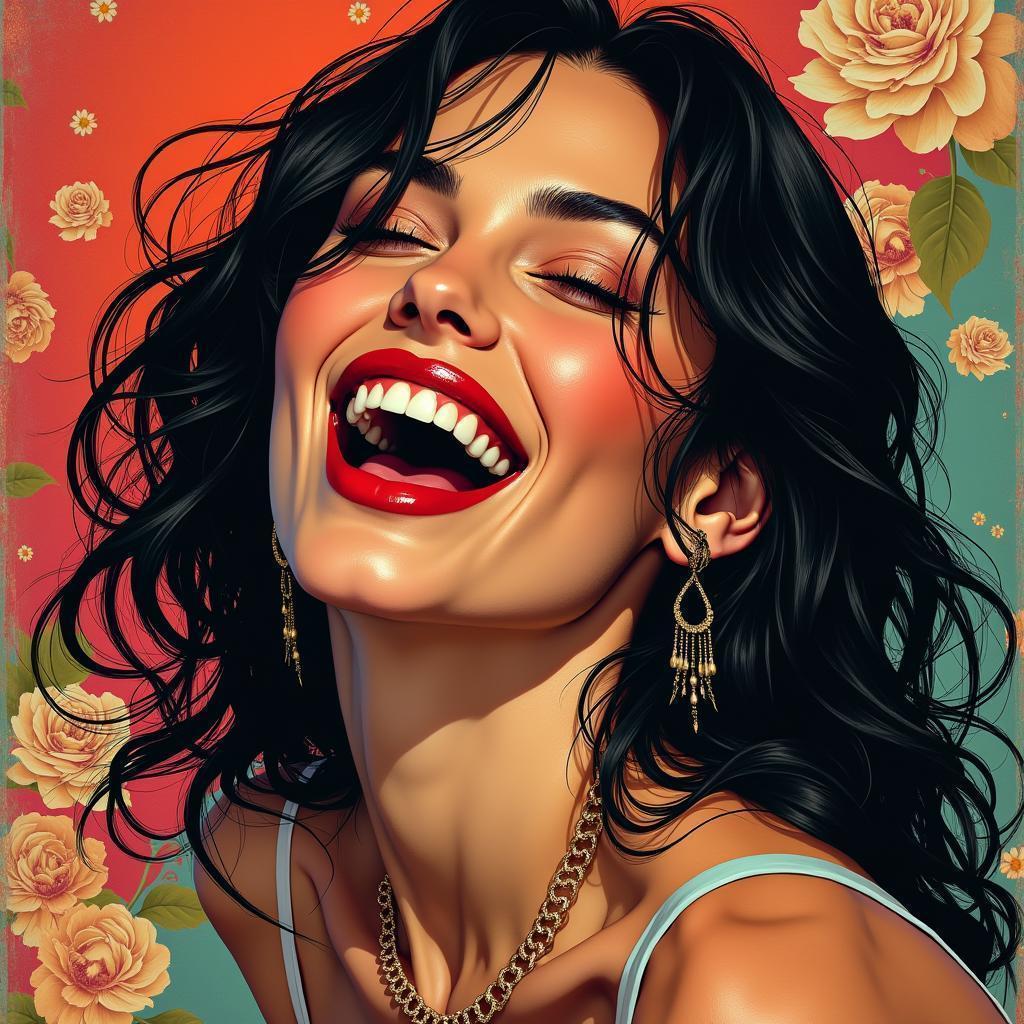 Megan Fox Laughing in Art Nouveau Fashion