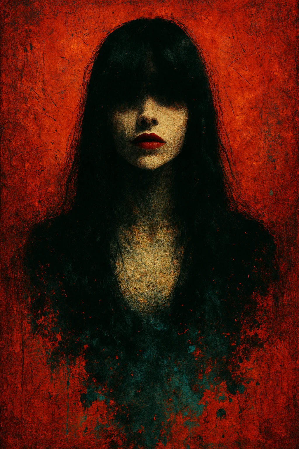 Woman Red Background Grunge