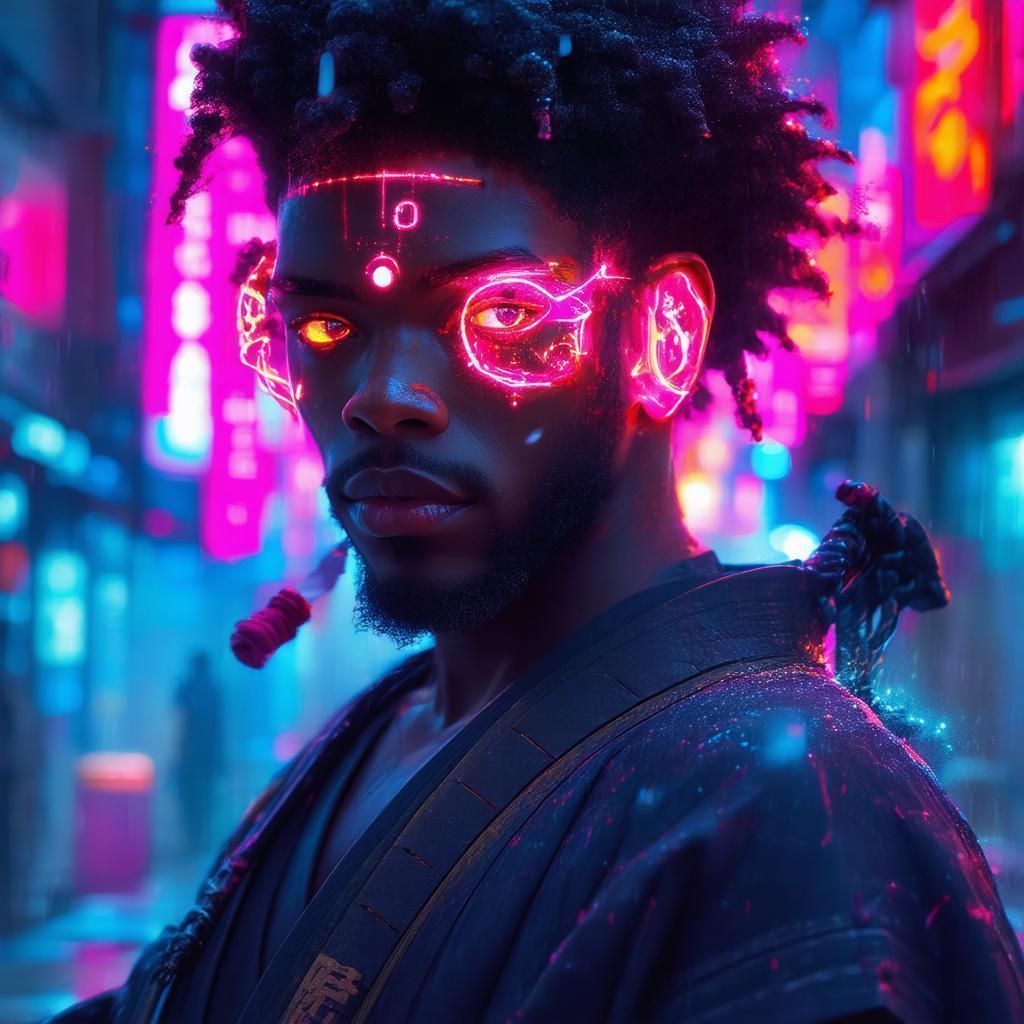 Afro Samurai With Neon Ruby Forehead