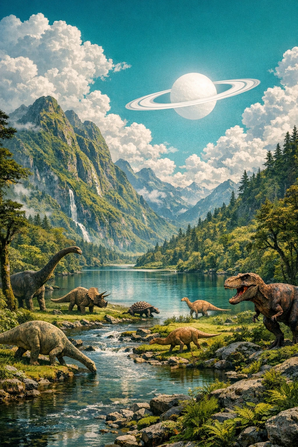 Dinosaurs Mountain Lake Landscape