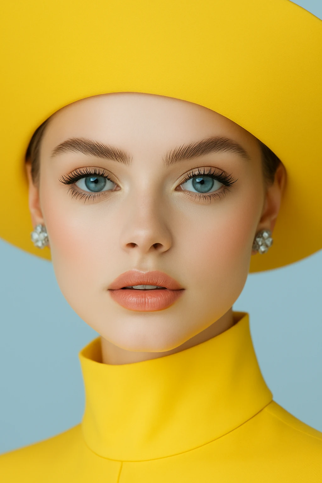 Woman Yellow Hat Blue Eyes