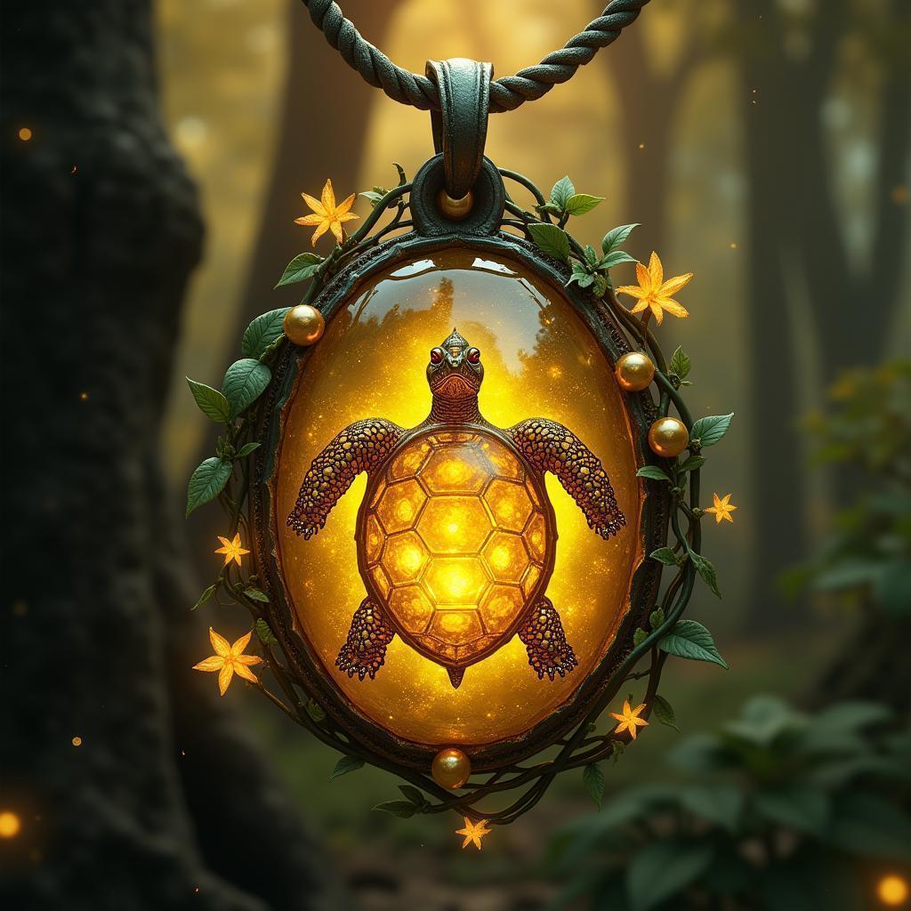 Enchanted Turtle Pendant in a Fantasy Forest