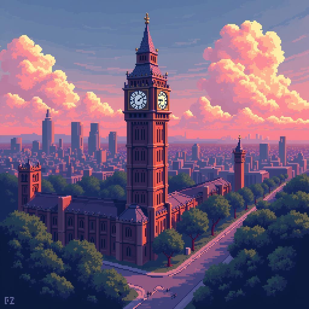 Clock Tower From Above in 8 Bit Pixels
