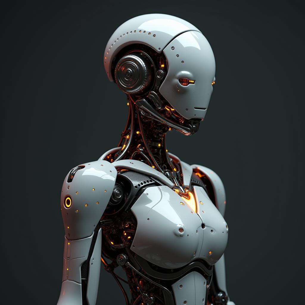 Glowing Robot Model in Dramatic Chiaroscuro