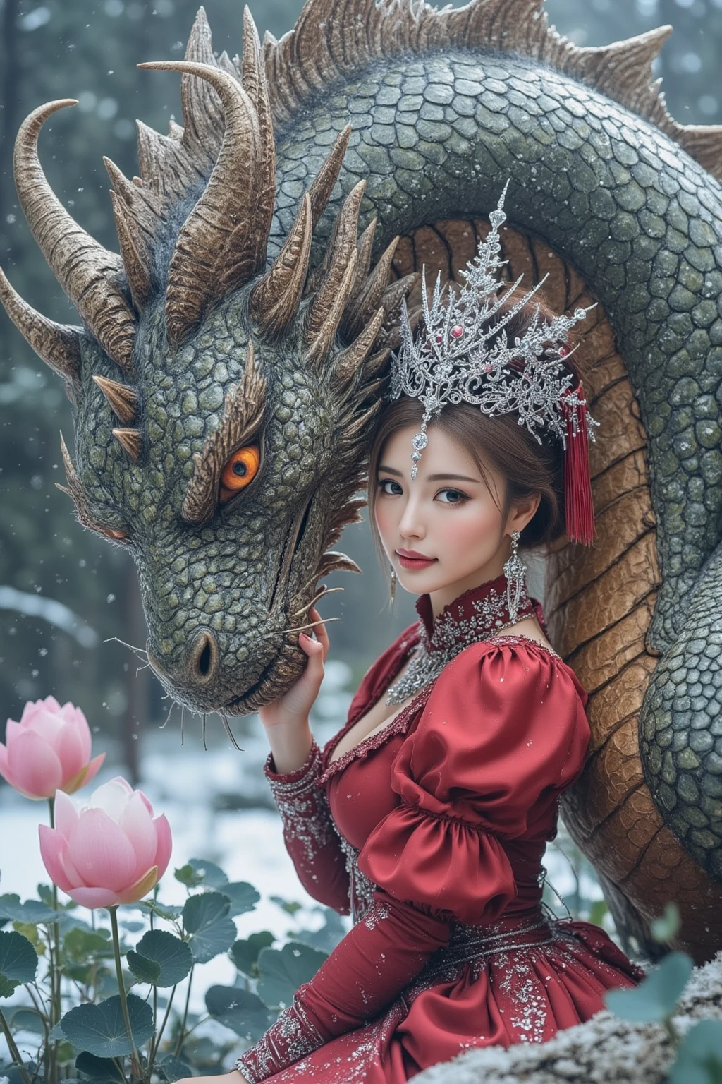 Regal Japanese Woman With Iron Dragon