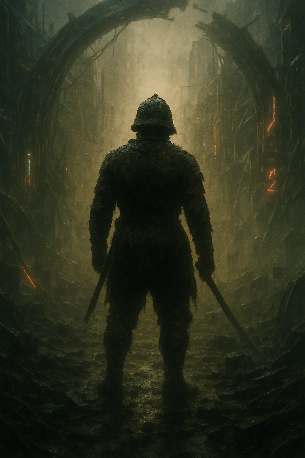 Warrior Cybernetic Ruins Silhouette