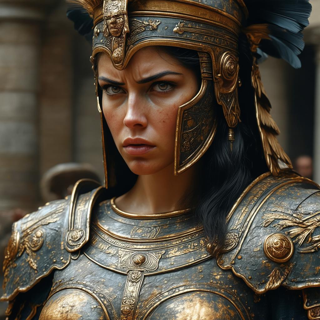 Furious Hera in Rusty Armor Close Up