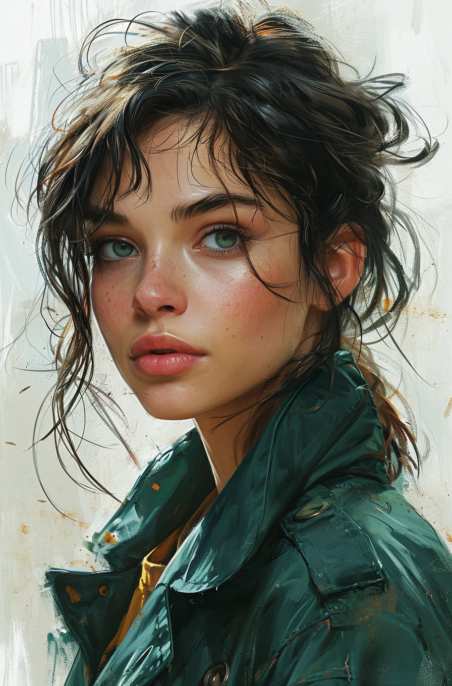 Woman Green Coat Comic Art