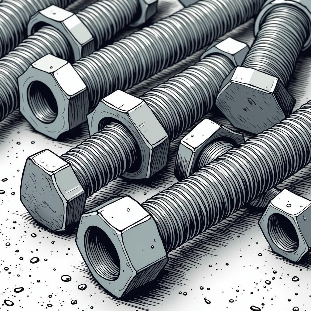 Stainless Bolt Fasteners in Precise Manga Linework
