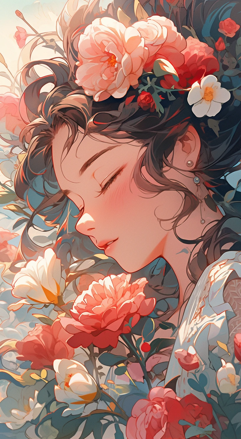 Woman Flowers Hair Poster